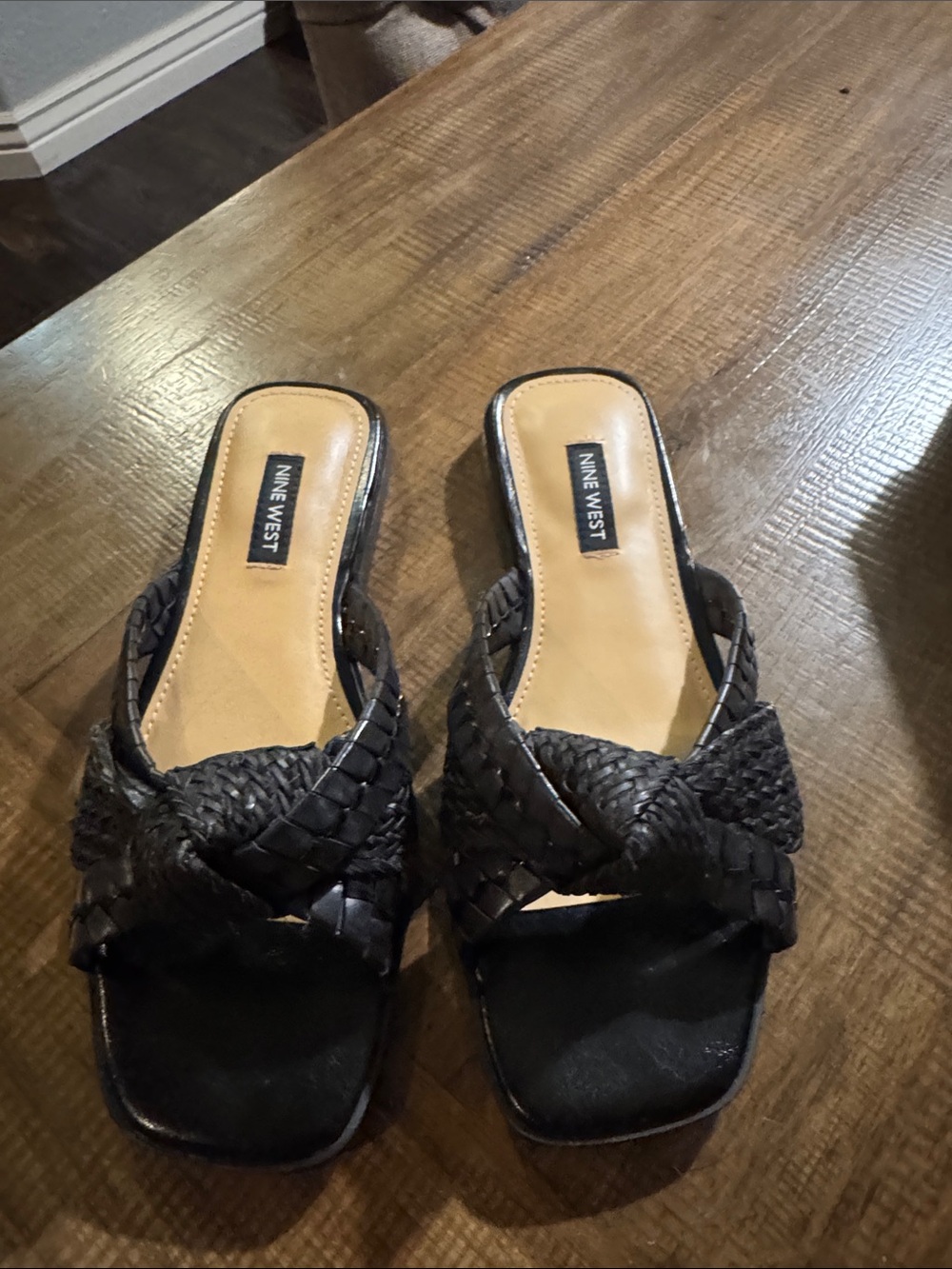 Nine West Black Braided Slide Mules